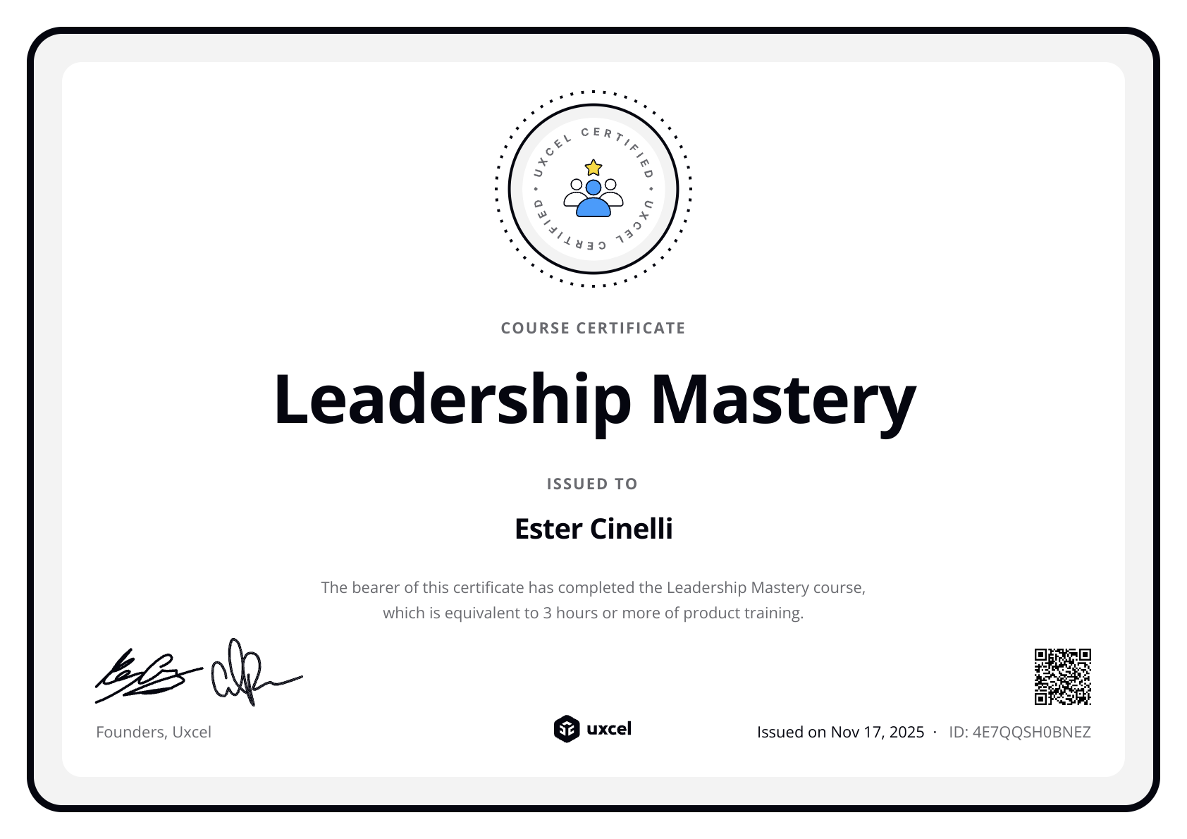 Ester Cinelli's certificate